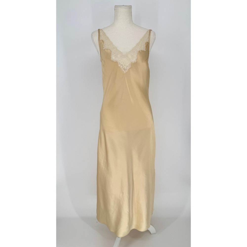 Vtg Jones New York Champagne Satin Lace Slip Dress S Coquette Dollette Nightgown